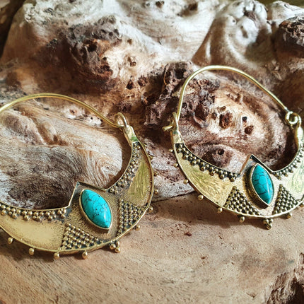 Golden Ethnic Turquoise Earrings Ethnic, rustic, yoga, hippie, gypsy, pretty, psy, boho, bohemian, festival