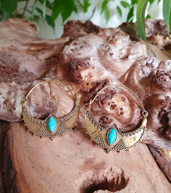 Golden Ethnic Turquoise Earrings Ethnic, rustic, yoga, hippie, gypsy, pretty, psy, boho, bohemian, festival