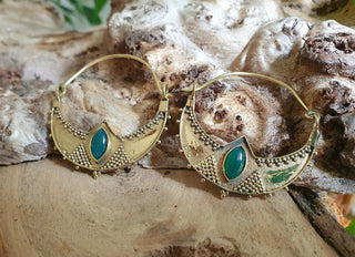Green Onyx & Brass Ethnic Earrings / Boho / Yoga / Rustic / Gypsy / Tribal / Bohemian / Festival / Coachella / Chic