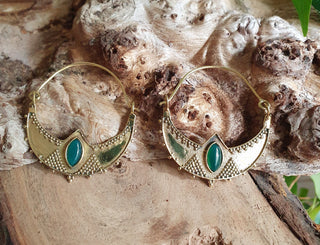 Green Onyx & Brass Ethnic Earrings / Boho / Yoga / Rustic / Gypsy / Tribal / Bohemian / Festival / Coachella / Chic