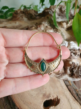 Green Onyx & Brass Ethnic Earrings / Boho / Yoga / Rustic / Gypsy / Tribal / Bohemian / Festival / Coachella / Chic