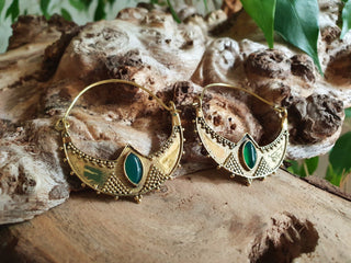 Green Onyx & Brass Ethnic Earrings / Boho / Yoga / Rustic / Gypsy / Tribal / Bohemian / Festival / Coachella / Chic