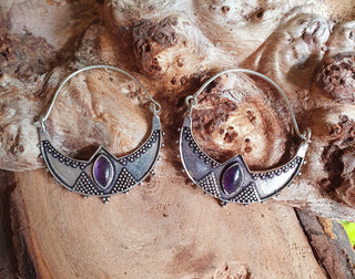 Amethyst & Silver Ethnic Earrings / Boho / Yoga / Rustic / Gypsy / Tribal / Bohemian / Festival / Coachella / Chic