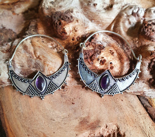 Amethyst & Silver Ethnic Earrings / Boho / Yoga / Rustic / Gypsy / Tribal / Bohemian / Festival / Coachella / Chic