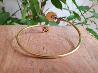 Gold Bracelet & Turquoise / Brass / Adjustable / Spiral / Ethnic / Rustic / Bohemian / Boho /