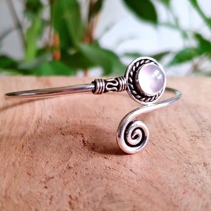 Silver Bracelet & Rose Quartz / Bangle / Adjustable / Spiral / Ethnic / Rustic / Bohemian / Boho / 