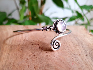Silver Bracelet & Rose Quartz / Bangle / Adjustable / Spiral / Ethnic / Rustic / Bohemian / Boho /
