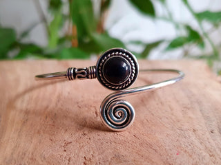 Silver Bracelet & Black Onyx / Brass / Adjustable / Spiral / Ethnic / Rustic / Bohemian / Boho /