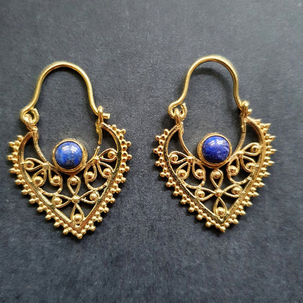 Small Boho Earrings Lapis Lazuli Brass Earrings / Triangle / Mandala / Ethnic / Rustic / Yoga / Hippie / Gypsy / Psy / Bohemian / Festival