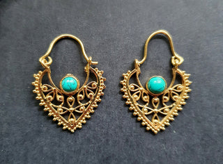 Small Boho Earrings Turquoise Brass Earrings / Triangle / Mandala / Ethnic / Rustic / Yoga / Hippie / Gypsy / Psy / Bohemian / Festival