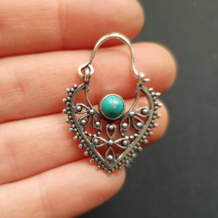 Small Boho Silver Earrings Turquoise / Triangle / Mandala / Ethnic / Rustic / Yoga / Hippie / Gypsy / Psy / Bohemian / Festival