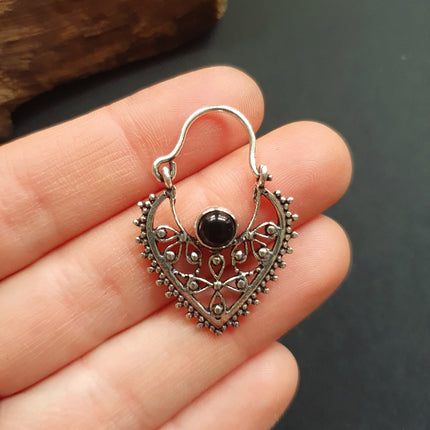 Small Boho Silver Earrings Black Onyx / Triangle / Mandala / Ethnic / Rustic / Yoga / Hippie / Gypsy / Psy / Bohemian / Festival