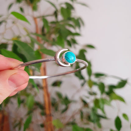 Silver Moon Bracelet / Turquoise / Bangle / Galaxy / Solar System / Planets / Boho / Adjustable / Hippie / Chic / Sun