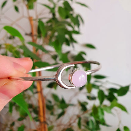 Silver Moon Bracelet / Rose Quartz / Bangle / Galaxy / Solar System / Planets / Boho / Adjustable / Hippie / Chic / Sun