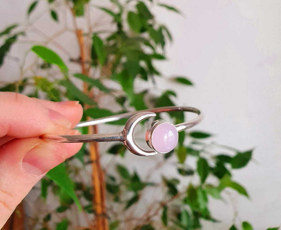 Silver Moon Bracelet / Rose Quartz / Bangle / Galaxy / Solar System / Planets / Boho / Adjustable / Hippie / Chic / Sun