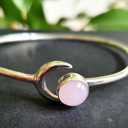 Silver Moon Bracelet / Rose Quartz / Bangle / Galaxy / Solar System / Planets / Boho / Adjustable / Hippie / Chic / Sun