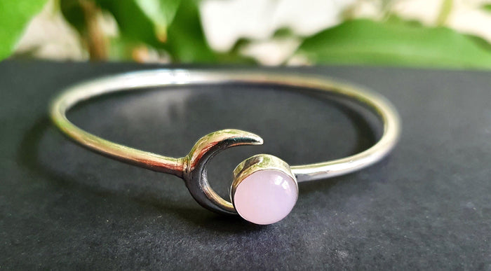 Silver Moon Bracelet / Rose Quartz / Bangle / Galaxy / Solar System / Planets / Boho / Adjustable / Hippie / Chic / Sun