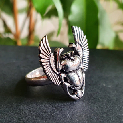 Silver Scarab Ring / Ancient Egypt / Beetle Ring / Ethnic, Geometric, rustic, yoga, hippie, gypsy, pretty, psy, boho, bohemian, festival