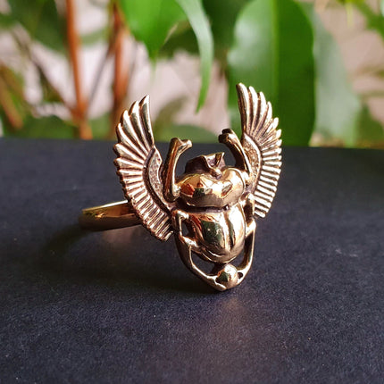 Gold Scarab Ring / Beetle Ring / Ancient Egypt / Brass / Ethnic / Geometric, rustic, yoga, hippie, gypsy, psy, boho, bohemian, festival