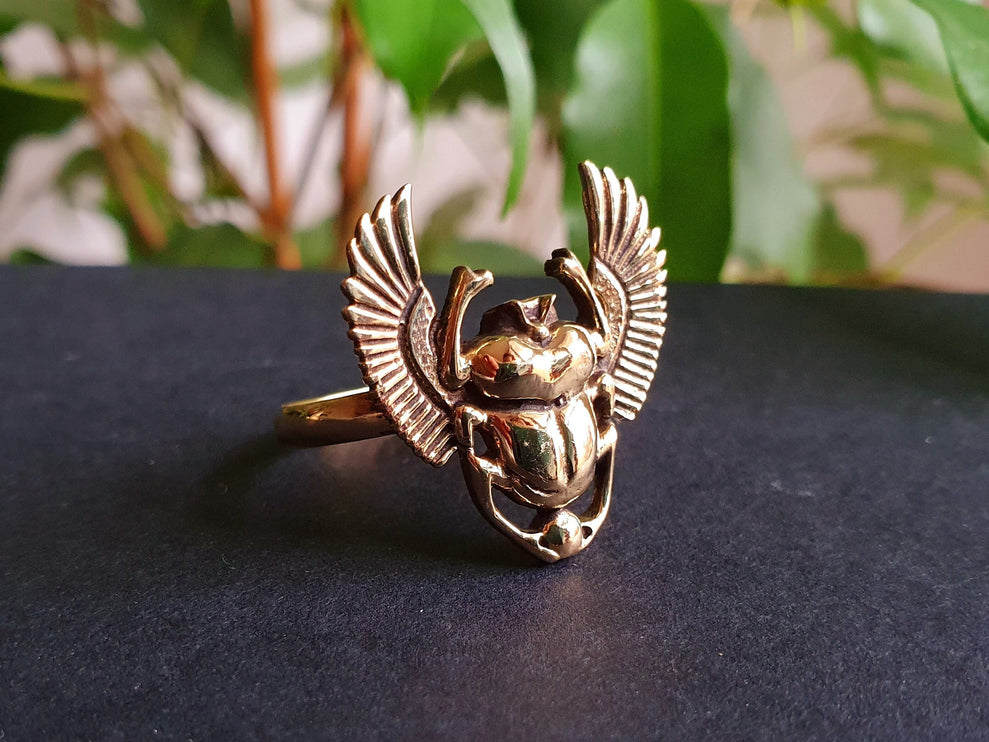 Gold Scarab Ring / Beetle Ring / Ancient Egypt / Brass / Ethnic / Geometric, rustic, yoga, hippie, gypsy, psy, boho, bohemian, festival