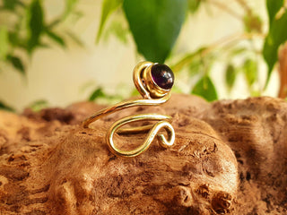 Boho Amethyst Ring, Adjustable Brass Ring, Chakra Stone, Bohemian Look