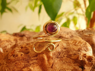 Boho Amethyst Ring, Adjustable Brass Ring, Chakra Stone, Bohemian Look
