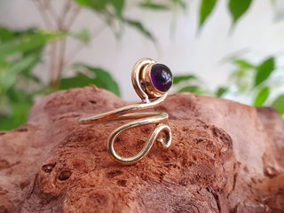 Boho Amethyst Ring, Adjustable Brass Ring, Chakra Stone, Bohemian Look