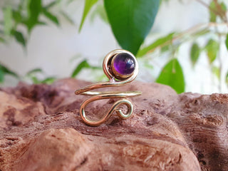 Boho Amethyst Ring, Adjustable Brass Ring, Chakra Stone, Bohemian Look