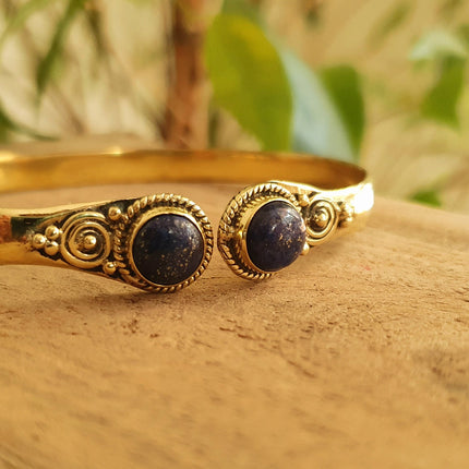 Lapis Lazuli Bracelet / Bangle / Brass / Ethnic / Rustic / Bohemian / Hippie / Gypsy / Psy / Chic / Jewellery / Body / Adjustable