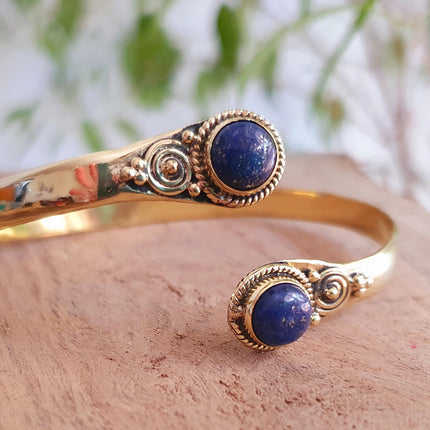 Lapis Lazuli Bracelet / Bangle / Brass / Ethnic / Rustic / Bohemian / Hippie / Gypsy / Psy / Chic / Jewellery / Body / Adjustable