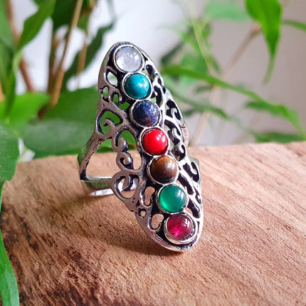 Seven Chakras Ring / 7 Chakras / Silver ring / Yoga / Reiki / Boho / Hippie / Rustic / Ethnic / Crystals / Third Eye / Illuminati