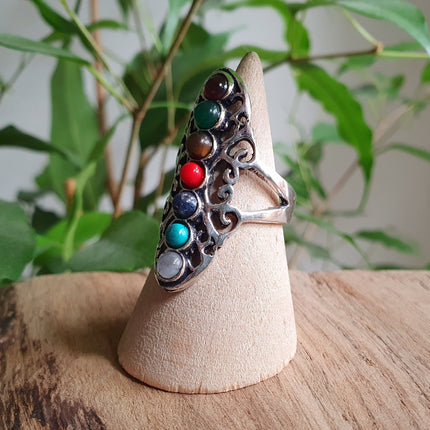 Seven Chakras Ring / 7 Chakras / Silver ring / Yoga / Reiki / Boho / Hippie / Rustic / Ethnic / Crystals / Third Eye / Illuminati