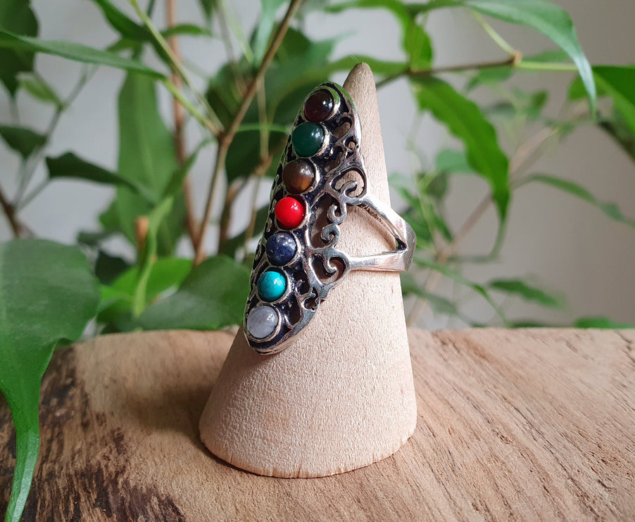 Seven Chakras Ring / 7 Chakras / Silver ring / Yoga / Reiki / Boho / Hippie / Rustic / Ethnic / Crystals / Third Eye / Illuminati