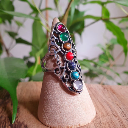 Seven Chakras Ring / 7 Chakras / Silver ring / Yoga / Reiki / Boho / Hippie / Rustic / Ethnic / Crystals / Third Eye / Illuminati