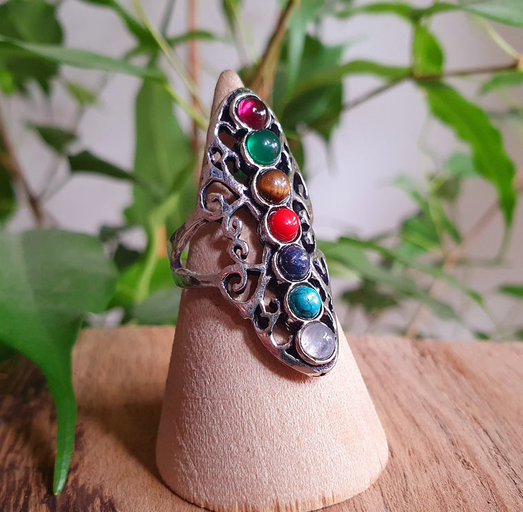 Seven Chakras Ring / 7 Chakras / Silver ring / Yoga / Reiki / Boho / Hippie / Rustic / Ethnic / Crystals / Third Eye / Illuminati