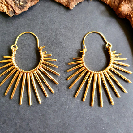 Large Sun Earrings / Gold / Brass / Hoops / Galaxy Boho Bohemian Geometric Yoga Ethnic Boho Rustic Chic Gypsy Spiral Hippie Tribal style