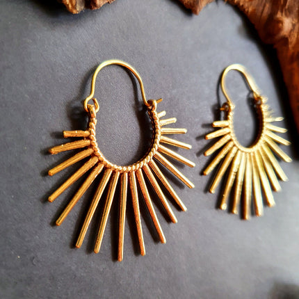 Large Sun Earrings / Gold / Brass / Hoops / Galaxy Boho Bohemian Geometric Yoga Ethnic Boho Rustic Chic Gypsy Spiral Hippie Tribal style