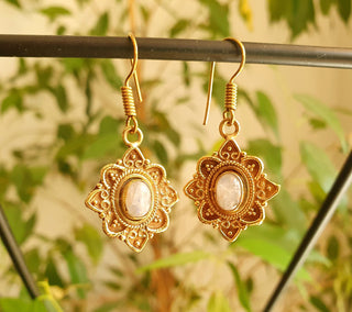 Small Moonstone Brass Drop Dangle earrings / Birth Stone / Ethnic / rustic, yoga, hippie, gypsy, pretty, psy, boho, bohemian, festival