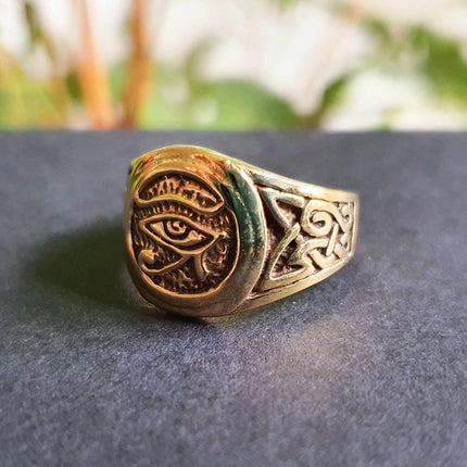 Eye of Horus Gold Ring / Ancient Egypt / Ra / Hieroglyphics / Brass / Ethnic / rustic, yoga, hippie, gypsy, boho, bohemian, festival