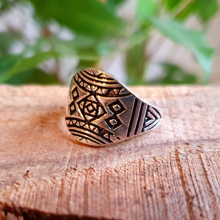 Aztec Silver Ring / Unisex / Mens / Touareg / Geometric / Boho / Ethnic / Rustic / Festival / Bohemian / Hippie / Gypsy / Psy