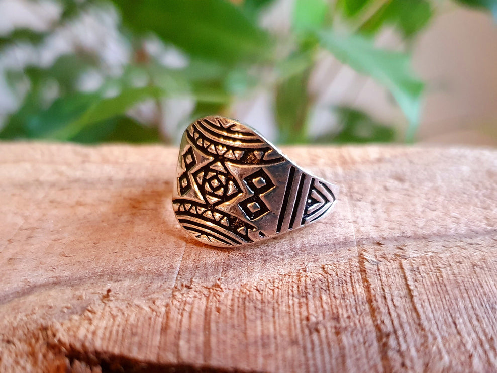 Aztec Silver Ring / Unisex / Mens / Touareg / Geometric / Boho / Ethnic / Rustic / Festival / Bohemian / Hippie / Gypsy / Psy