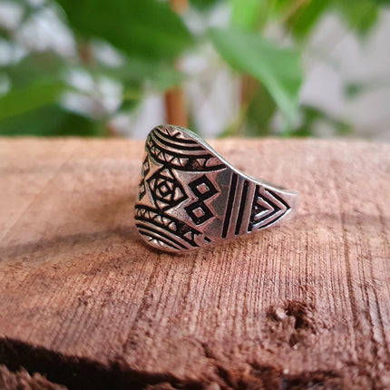 Aztec Silver Ring / Unisex / Mens / Touareg / Geometric / Boho / Ethnic / Rustic / Festival / Bohemian / Hippie / Gypsy / Psy