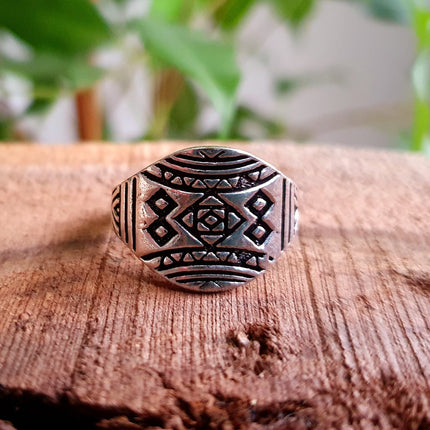 Aztec Silver Ring / Unisex / Mens / Touareg / Geometric / Boho / Ethnic / Rustic / Festival / Bohemian / Hippie / Gypsy / Psy