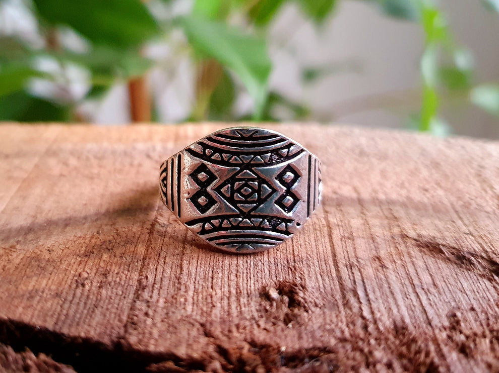 Aztec Silver Ring / Unisex / Mens / Touareg / Geometric / Boho / Ethnic / Rustic / Festival / Bohemian / Hippie / Gypsy / Psy