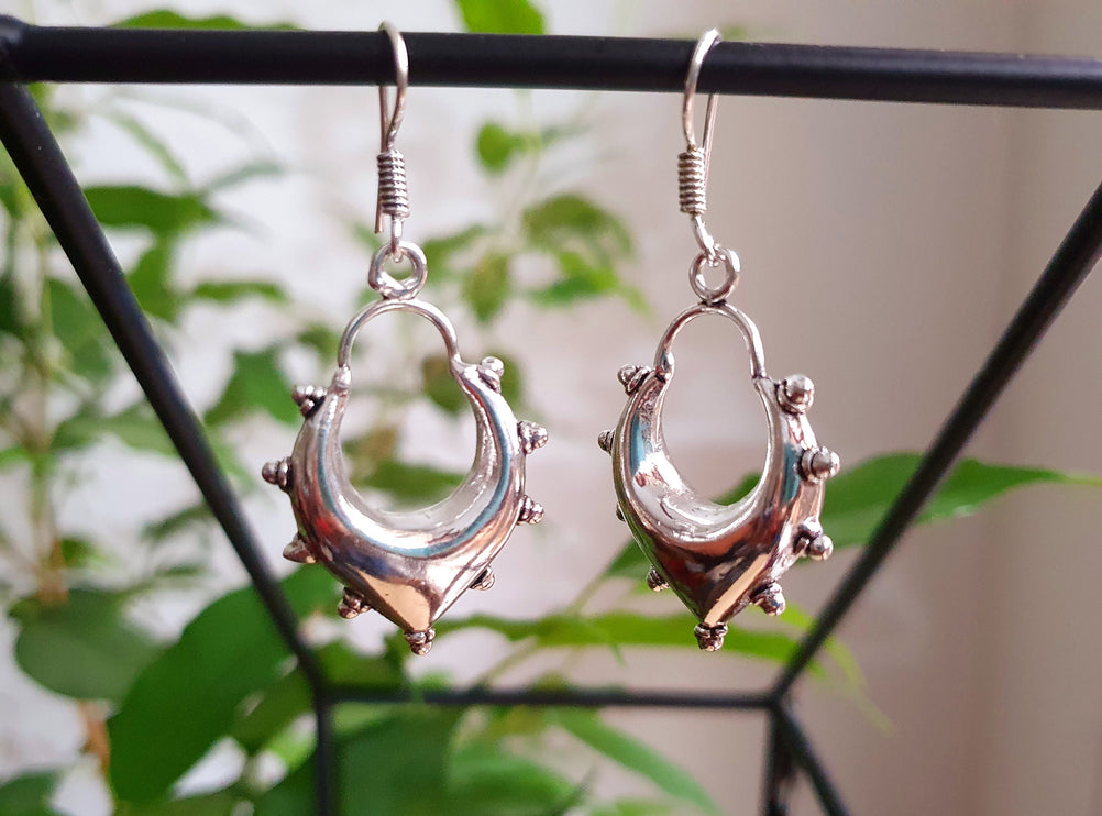 Ethnic Silver Dangle Earrings / Illuminati / Mandala / Geometric / Rustic / Hippie / Gypsy / Psy / Boho / Bohemian /