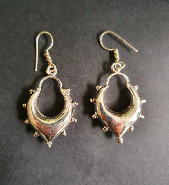 Ethnic Silver Dangle Earrings / Illuminati / Mandala / Geometric / Rustic / Hippie / Gypsy / Psy / Boho / Bohemian /