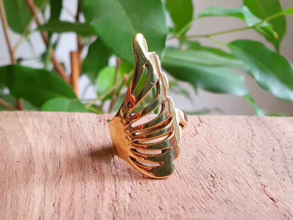 Gold Angel Wings Ring / Brass / Ethnic, Geometric, rustic, yoga, hippie, gypsy, pretty, psy, boho, bohemian, festival