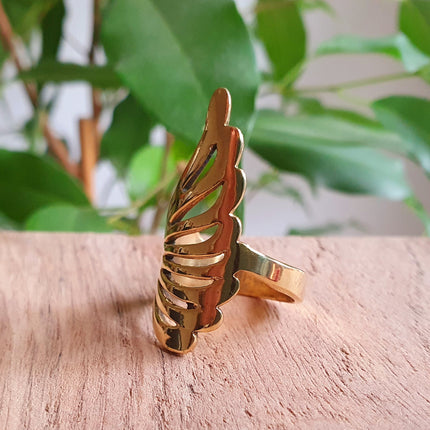 Gold Angel Wings Ring / Brass / Ethnic, Geometric, rustic, yoga, hippie, gypsy, pretty, psy, boho, bohemian, festival