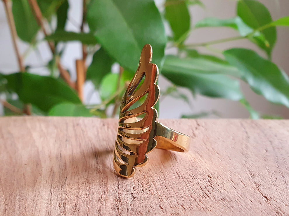 Gold Angel Wings Ring / Brass / Ethnic, Geometric, rustic, yoga, hippie, gypsy, pretty, psy, boho, bohemian, festival