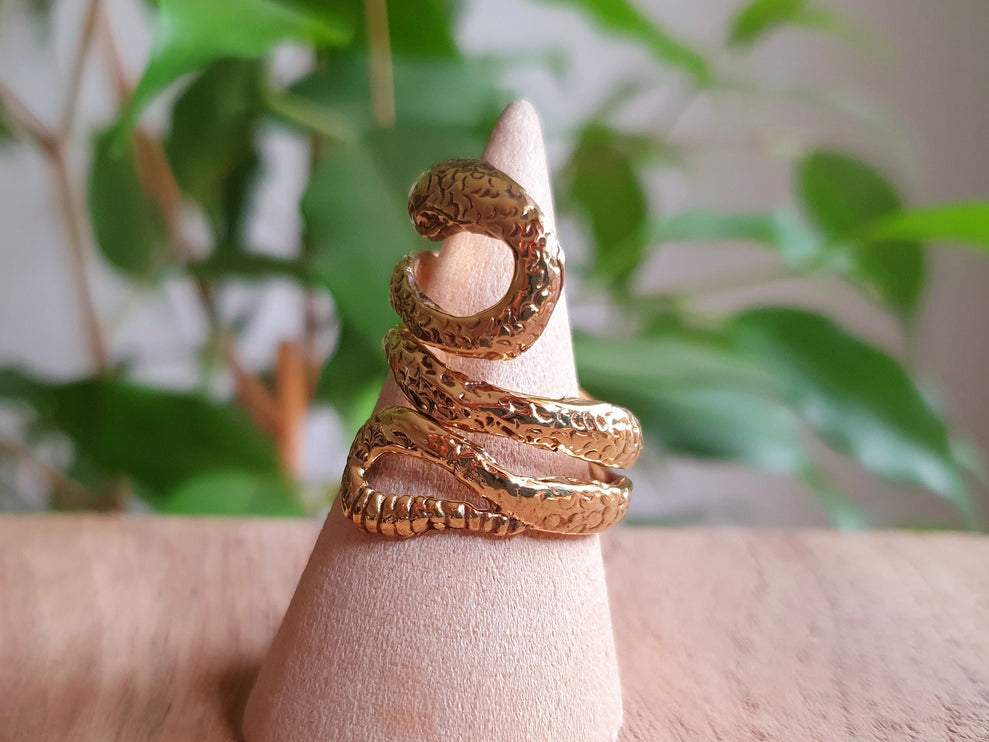 Gold Snake Ring / Brass / Ethnic, Geometric, rustic, yoga, hippie, gypsy, pretty, psy, boho, bohemian, festival